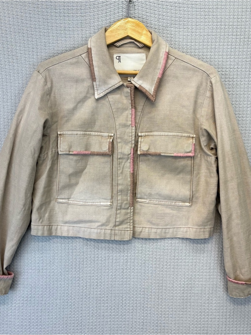Anthropologie Pilcro Cropped Utility Jacket Beige Tan 100% Cotton Women’s Size S